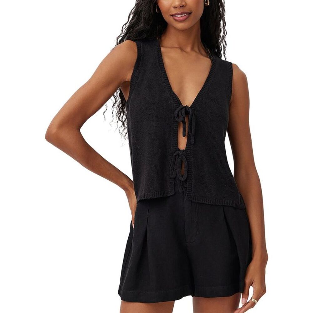 Bella Dahl Womens  Linen-Blend Tie Front Vest, Black